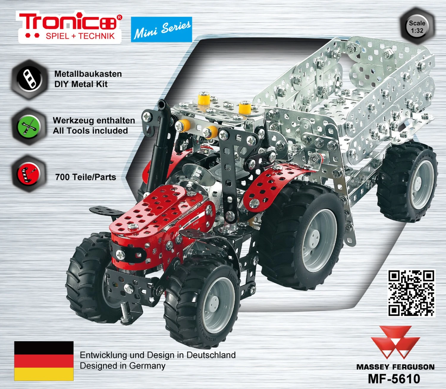 Tronico Mini Massey Ferguson MF5610 Met Aanhangwagen – 1 : 32